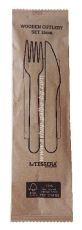 Комплект дървени прибори - вилица, нож, салфетка FSC С ВОСЪЧНО ПОКРИТИЕ,  100 бр / 500 бр