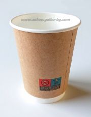 Картонена двустенна чаша 14 оз БЯЛО/КРАФТ   25 бр / 500 бр