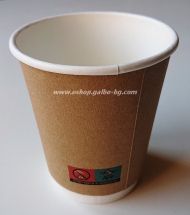 Картонена чаша ДВУСТЕННА БЯЛО/КРАФТ 8 оз,  25 бр / 500 бр