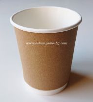 Картонена чаша ДВУСТЕННА БЯЛО/КРАФТ 8 оз,  25 бр / 500 бр
