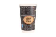Картонена двустенна чаша  16 оз - 400 мл, В ПРОМОЦИЯ   JEANS DESIGN, MIX -  25 бр / 500 бр