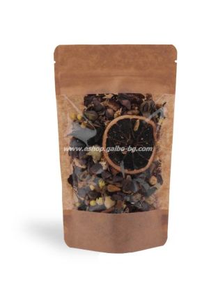 Дойпак крафт плик за чай и ядки с широк прозорец и цип 130/70/225 мм 50, 100 бр / 2000 бр  КОД 2005