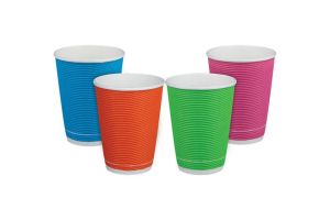 Картонена чаша 8 oz (200 мл) рипъл ЦВЕТНА МИКС , тристенна, 25 бр / 500 бр.
