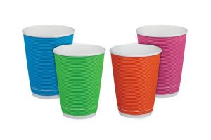 Картонена чаша 14 oz (350 мл) рипъл ЦВЕТНА МИКС, тристенна, 25 бр / 500 бр