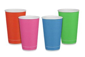 Картонена чаша 16 oz (400 мл) рипъл ЦВЕТНА МИКС, тристенна, 25 бр / 500 бр