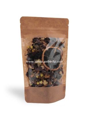 Дойпак крафт плик за чай и ядки с широк прозорец и цип 200/90/300 мм 180, 100 бр / 1000 бр КОД 2078