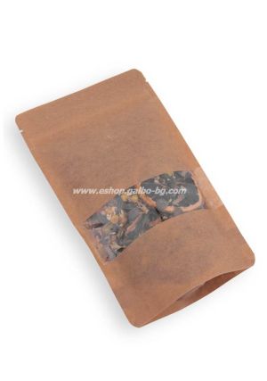 Дойпак крафт плик за чай и ядки с тесен прозорец и цип 180/90/290 мм 101 , 100 бр / 1000 бр КОД 2079