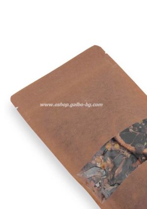 Дойпак крафт плик за чай и ядки с тесен прозорец и цип 200/100/300 мм 180 , 100 бр / 1000 бр КОД 2080