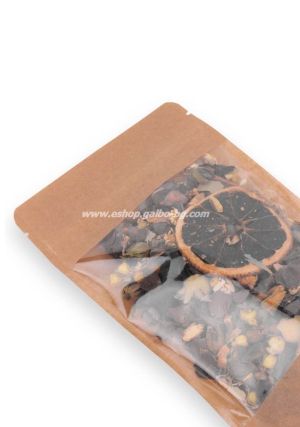 Дойпак крафт плик за чай и ядки с широк прозорец и цип 250/120/340 мм,  300,   100 бр / 500 бр КОД 2084