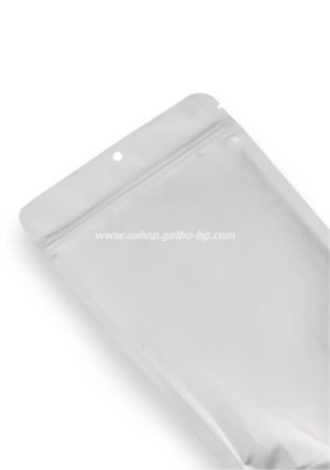 Дойпак бял плик за чай и ядки с тесен прозорец, цип и отвор за закачане   85/60/145 мм, 10,   100 бр / 3000 бр КОД 2085