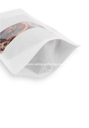 Дойпак бял плик за чай и ядки с тесен прозорец и цип 250/120/340 мм 300, 100 бр / 500 бр  КОД 2098