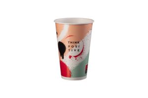 Картонена чаша 12 oz за студени напитки  (300 мл) THINK POSITIVE,  50 бр / 2000 бр - диаметър 80 мм  В ПРОМОЦИЯ