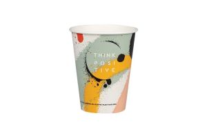 Картонена чаша 14 oz за студени напитки  (350 мл) THINK POSITIVE,  50 бр / 1000 бр - диаметър 90 мм  В ПРОМОЦИЯ