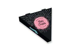 Триъгълна картонена кутия  BLACK PINK  дизайн за гофрети и палачинки  25*25*25*4 см - 190 бр - 10 кг  В ПРОМОЦИЯ