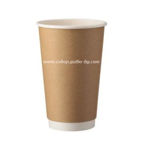 Картонена чаша ДВУСТЕННА БЯЛА/КРАФТ 16 оз,  25 бр / 500 бр