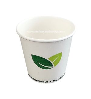 Картонена чаша 4 oz (80 мл)  с био покритие на водна основа GALBO BIO ,  PLASTIC FREE, HOME COMPOSTABLE 100 бр./ 3000 бр.
