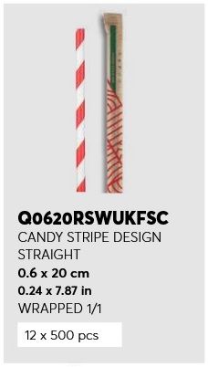 Хартиени сламки БЯЛО ЧЕРВЕНО единично опаковани ф6х20см 12х500 бр