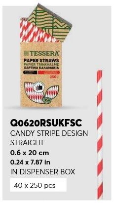 Хартиени сламки БЯЛО-ЧЕРВЕНО, в кутия, неопаковани ф6х20 СМ 40х250 бр