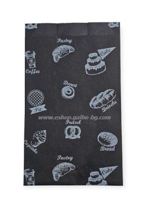Хартиен плик за закуски BAKERY 12,5/8,5/21 см черен маслоустойчив  - 1000 бр