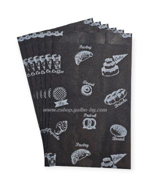 Хартиен плик за закуски BAKERY 12,5/8,5/21 см черен маслоустойчив  - 1000 бр