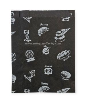 Хартиен плик за закуски BAKERY 16/5/21 см черен маслоустойчив  - 1000 бр