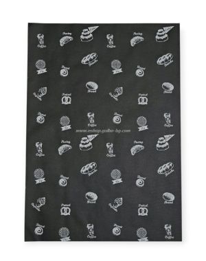 Хартия за закуски, черна маслоустойчива, с печат BAKERY  35*50 см - 500 бр