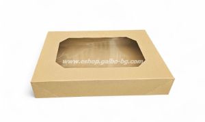 Комплект кутия с прозорец и отделен капак за кетъринг, КАФЯВА 457х317х80 мм, 50 броя