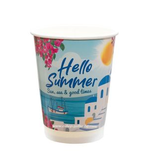 Картонена двустенна чаша 12 оз - Ø90 мм - 350 мл,  SUMMER  DESIGNS  MIX -  500 бр   В ПРОМОЦИЯ