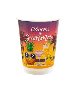 Картонена двустенна чаша 12 оз - Ø90 мм - 350 мл,  SUMMER  DESIGNS  MIX -  500 бр   В ПРОМОЦИЯ