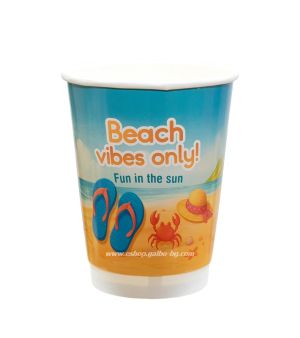 Картонена двустенна чаша 12 оз - Ø90 мм - 350 мл,  SUMMER  DESIGNS  MIX -  500 бр   В ПРОМОЦИЯ